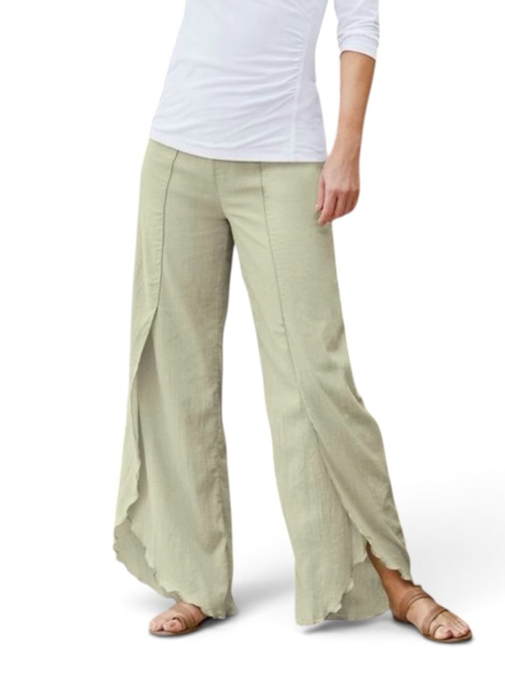 Soft Surroundings Siesta Key Gauze Light Sage Green Wide Leg Pants Size LP